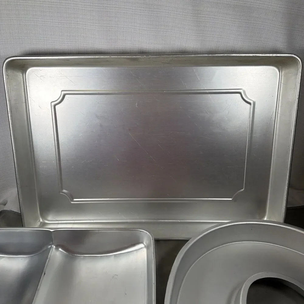 Vintage Wilton Aluminum Cake Pan Lot - Large Sheet, Open Book & Horseshoe